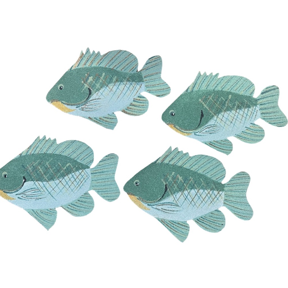 Canvas Fish Coasters Handmade One of a Kind Set of 4
